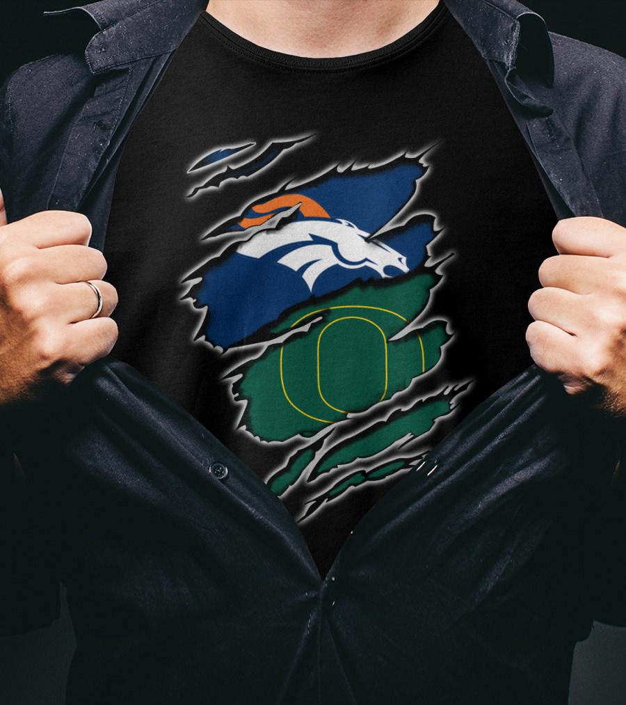 Broncos Ducks Logo Fusion With Tear T-Shirt