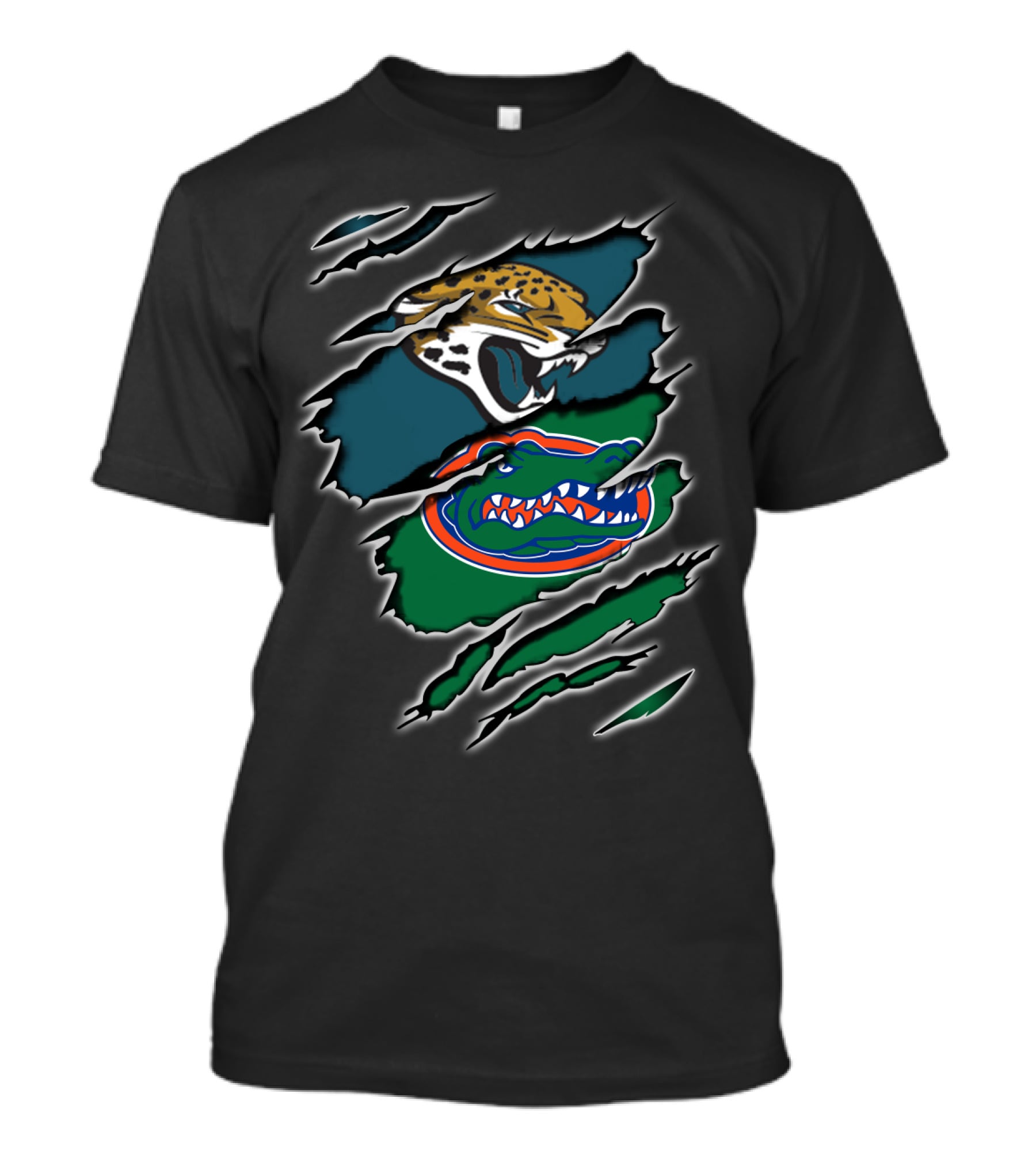 Jaguars And Gators Claw Ripped Mascots Logo Fusion T-Shirt