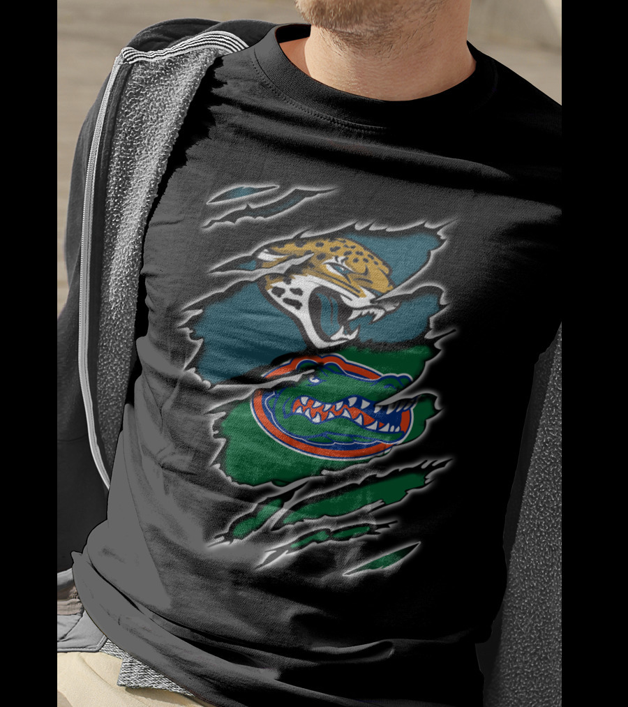 Jaguars And Gators Claw Ripped Mascots Logo Fusion T-Shirt