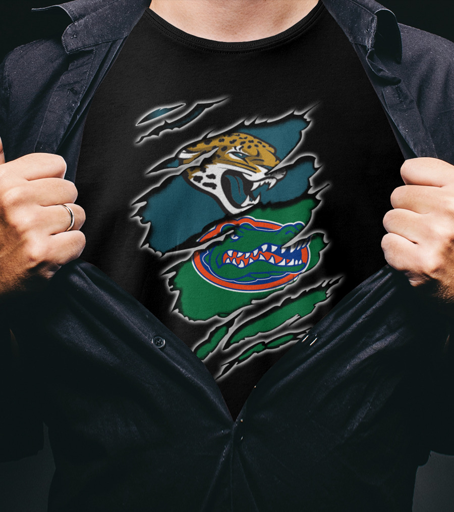 Jaguars And Gators Claw Ripped Mascots Logo Fusion T-Shirt