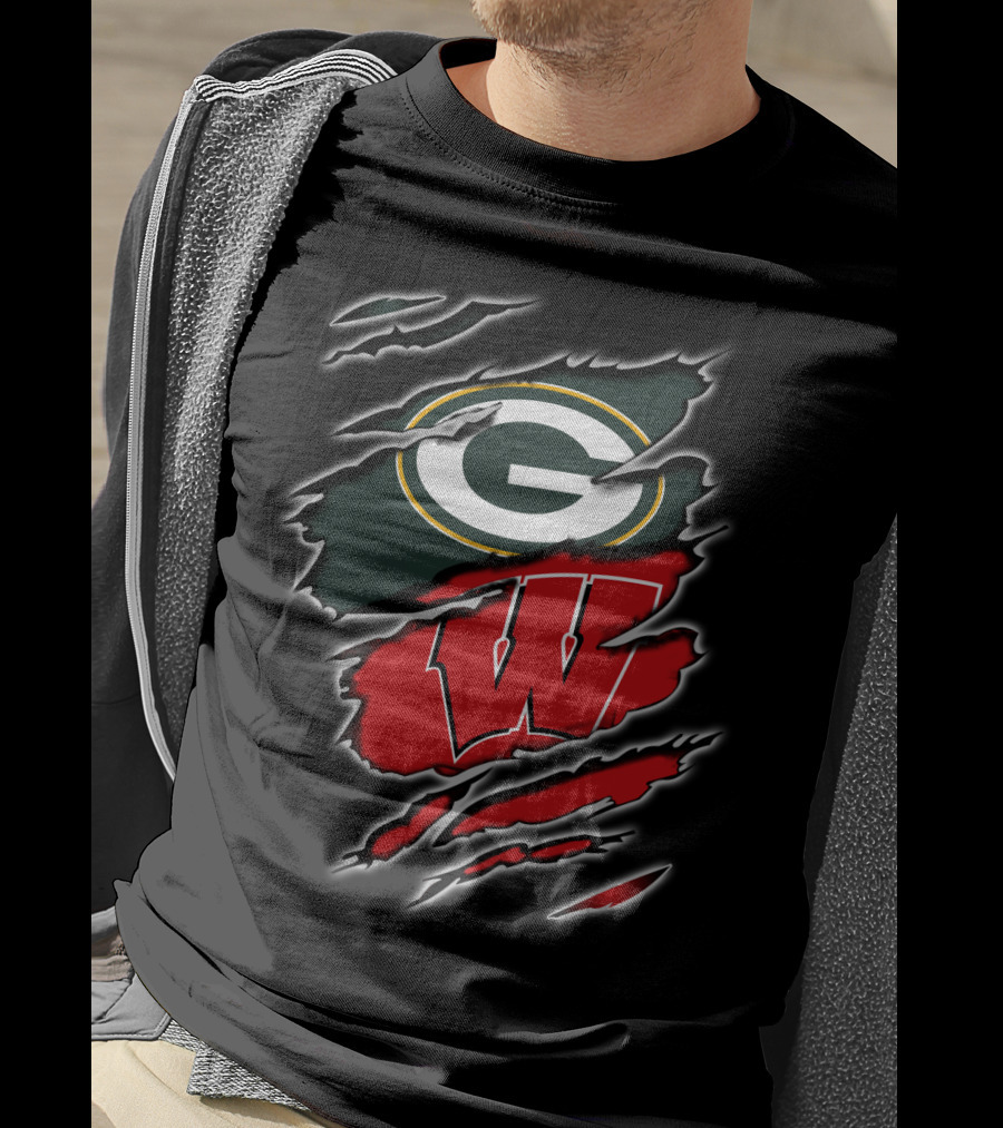 Green Bay Packers Wisconsin Badgers Logo Fusion T-Shirt