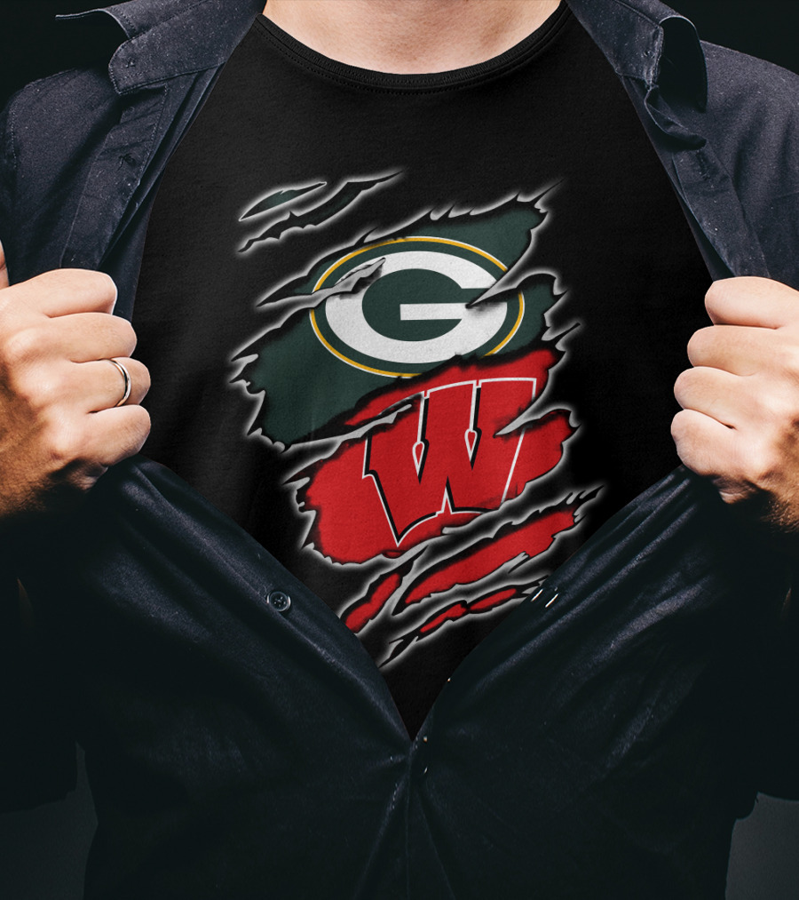 Green Bay Packers Wisconsin Badgers Logo Fusion T-Shirt