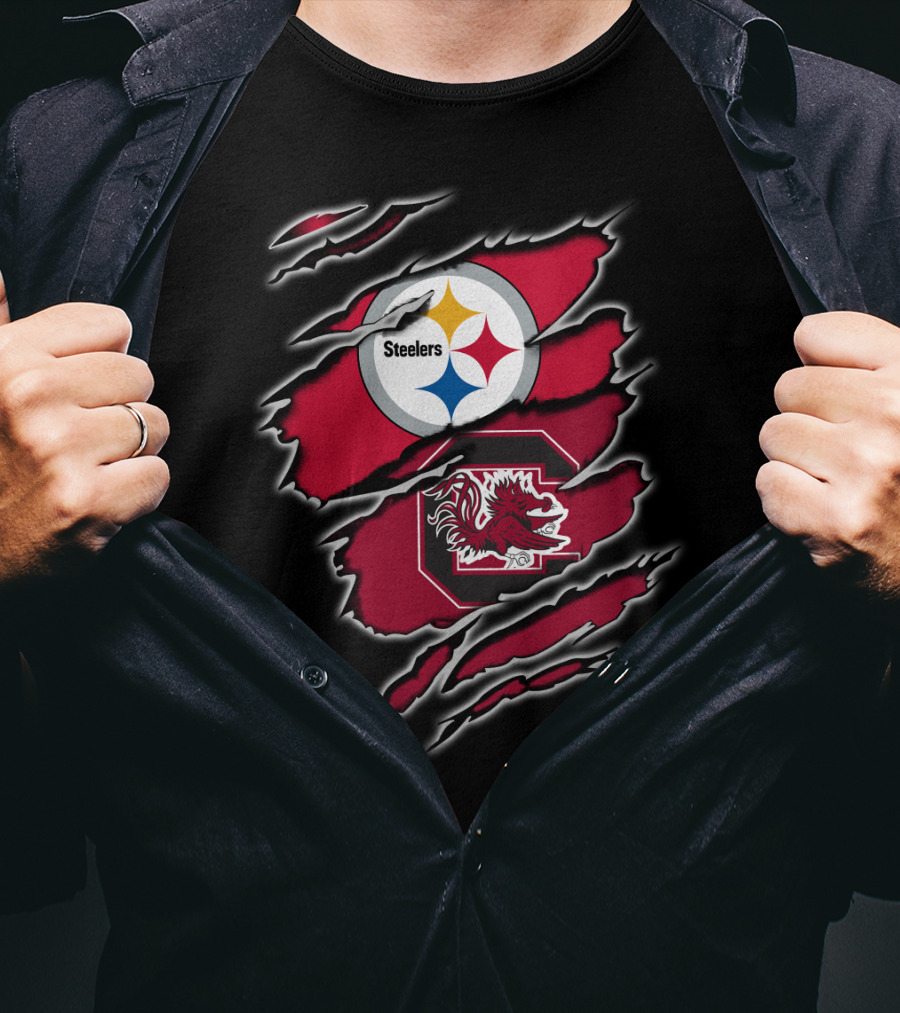 Steelers South Carolina Gamecocks Claw Marks Logo Fusion T-Shirt