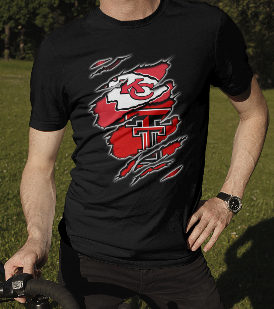 Kansas City Chiefs Texas Tech Red Raiders Claw Marks Logo Combination T-Shirt