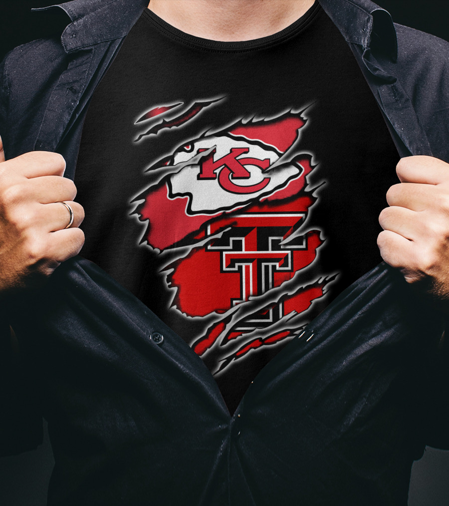 Kansas City Chiefs Texas Tech Red Raiders Claw Marks Logo Combination T-Shirt