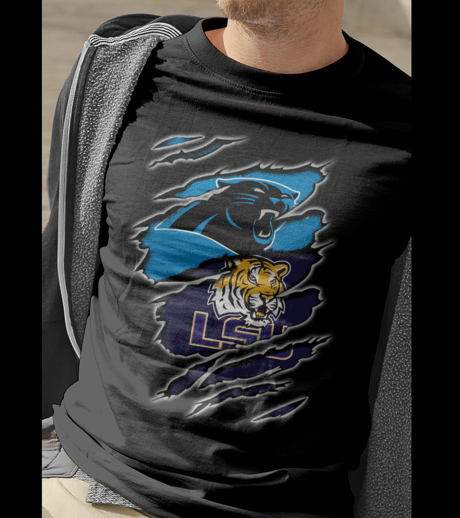 Carolina Panthers Lsu Tigers Claw Marks Logos T-Shirt