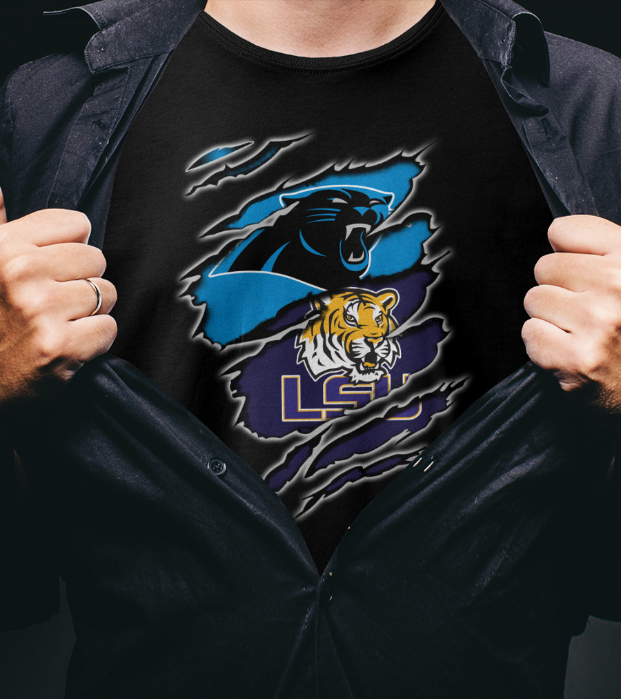 Carolina Panthers Lsu Tigers Claw Marks Logos T-Shirt