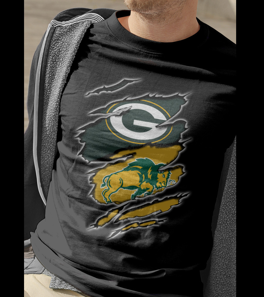 Green Bay Packers North Dakota State Bison Logo Mashup T-Shirt