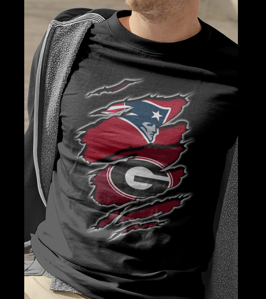 New England Patriots Georgia Bulldogs Claw Mark Collaboration T-Shirt