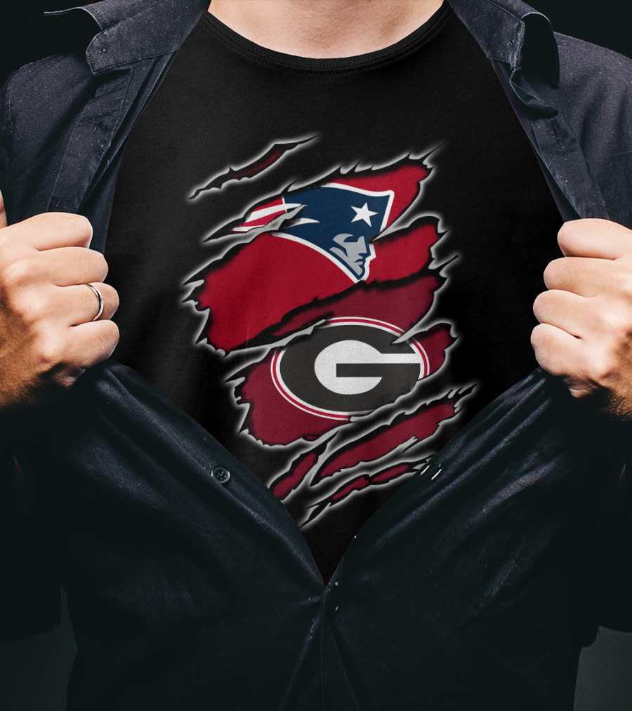 New England Patriots Georgia Bulldogs Claw Mark Collaboration T-Shirt