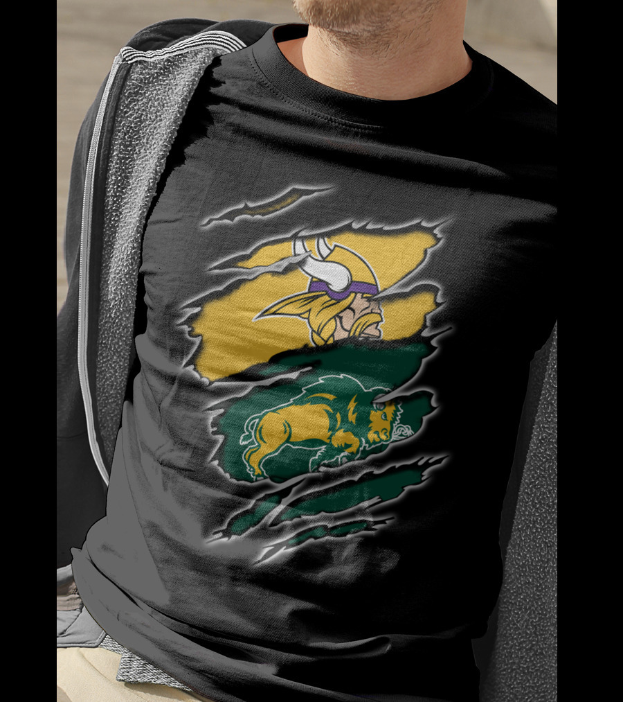 Minnesota Vikings North Dakota State Bison Claw Marks Mashup T-Shirt