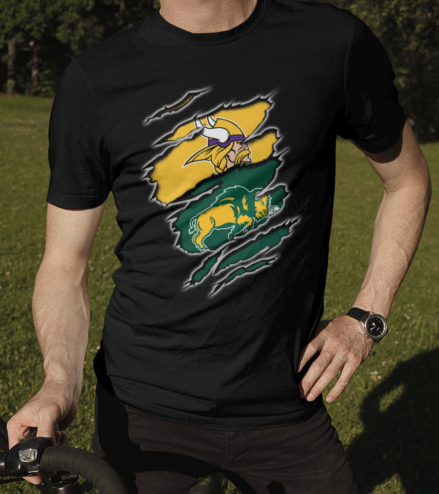 Minnesota Vikings North Dakota State Bison Claw Marks Mashup T-Shirt