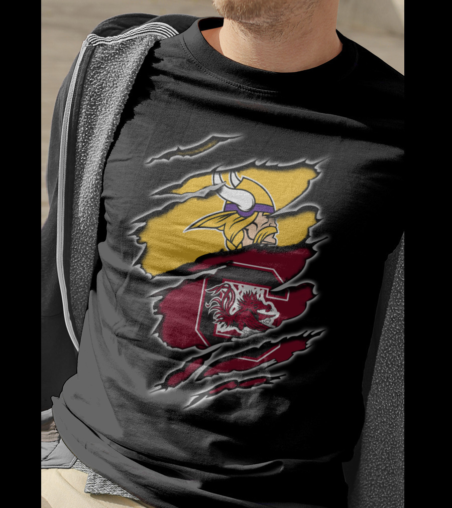 Minnesota Vikings South Carolina Gamecocks Scratched Logo Fusion T-Shirt