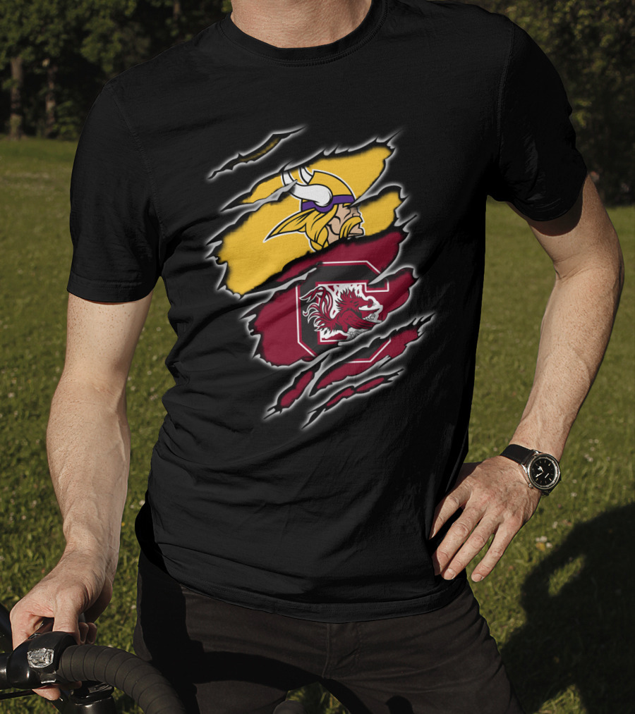 Minnesota Vikings South Carolina Gamecocks Scratched Logo Fusion T-Shirt