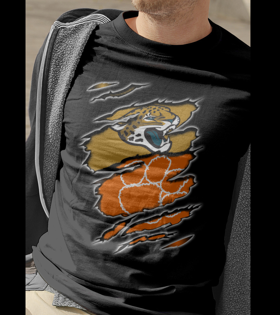 Jaguars Clemson Roaring Feline With Tiger Paw Claw Marks T-Shirt