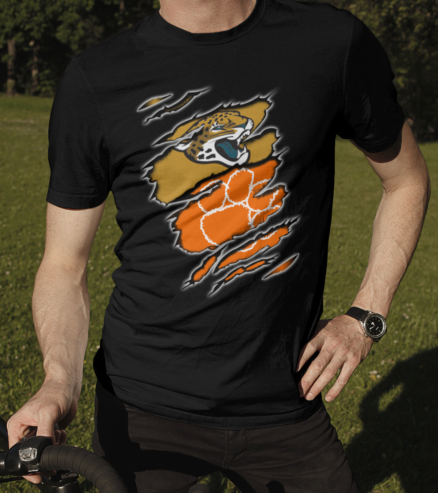 Jaguars Clemson Roaring Feline With Tiger Paw Claw Marks T-Shirt