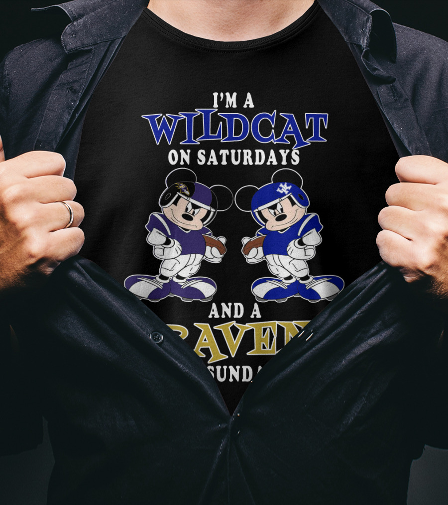 I'm A Wildcat On Saturdays And A Raven On Sundays Mickey Football Characters T-Shirt