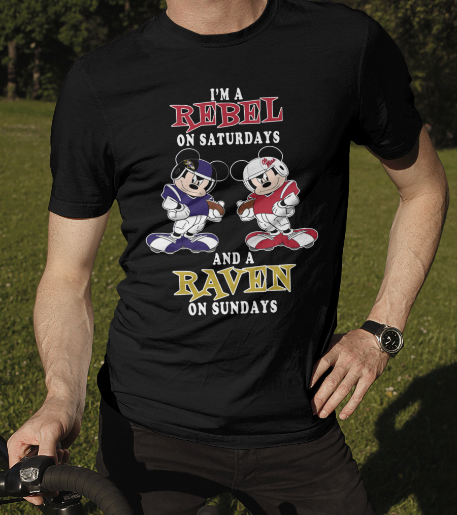 I'm A Rebel On Saturdays And A Raven On Sundays Mickey Football T-Shirt