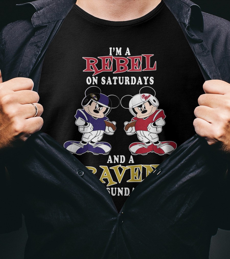 I'm A Rebel On Saturdays And A Raven On Sundays Mickey Football T-Shirt