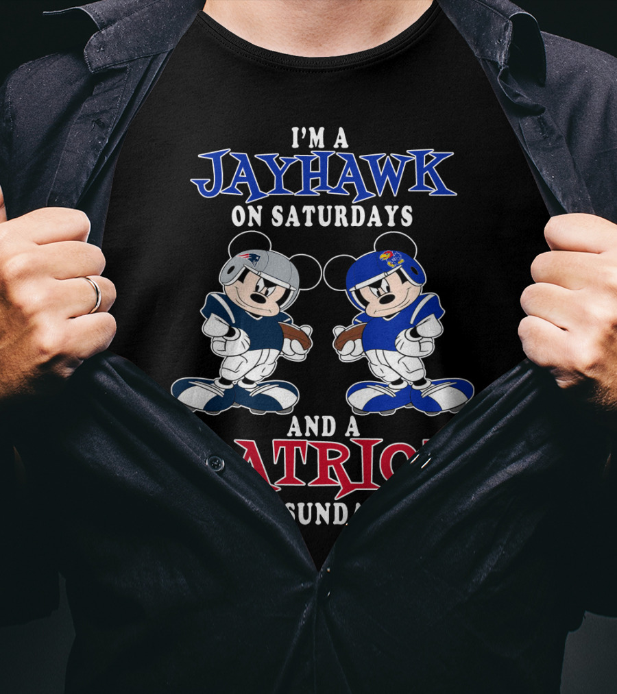 I'm A Jayhawk On Saturdays And A Patriot On Sundays Mickey Football T-Shirt
