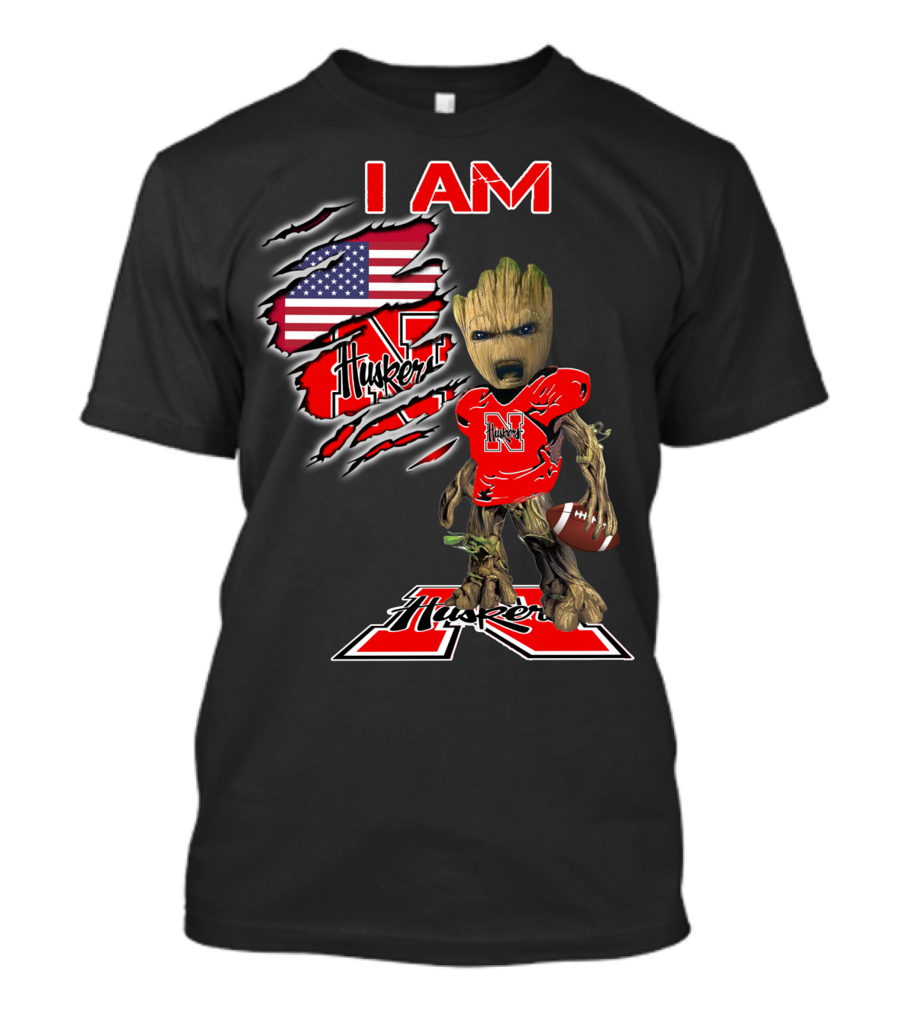 I Am Husker Groot Football Fan American Flag T-Shirt
