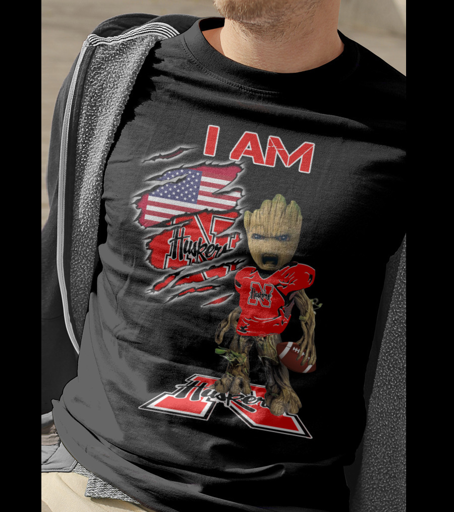 I Am Husker Groot Football Fan American Flag T-Shirt