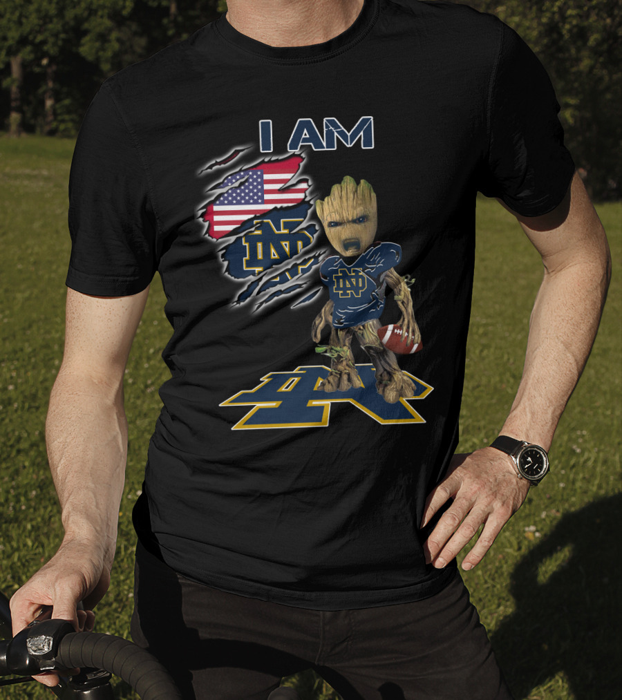 I Am Groot Notre Dame Football Fan Usa Flag T-Shirt