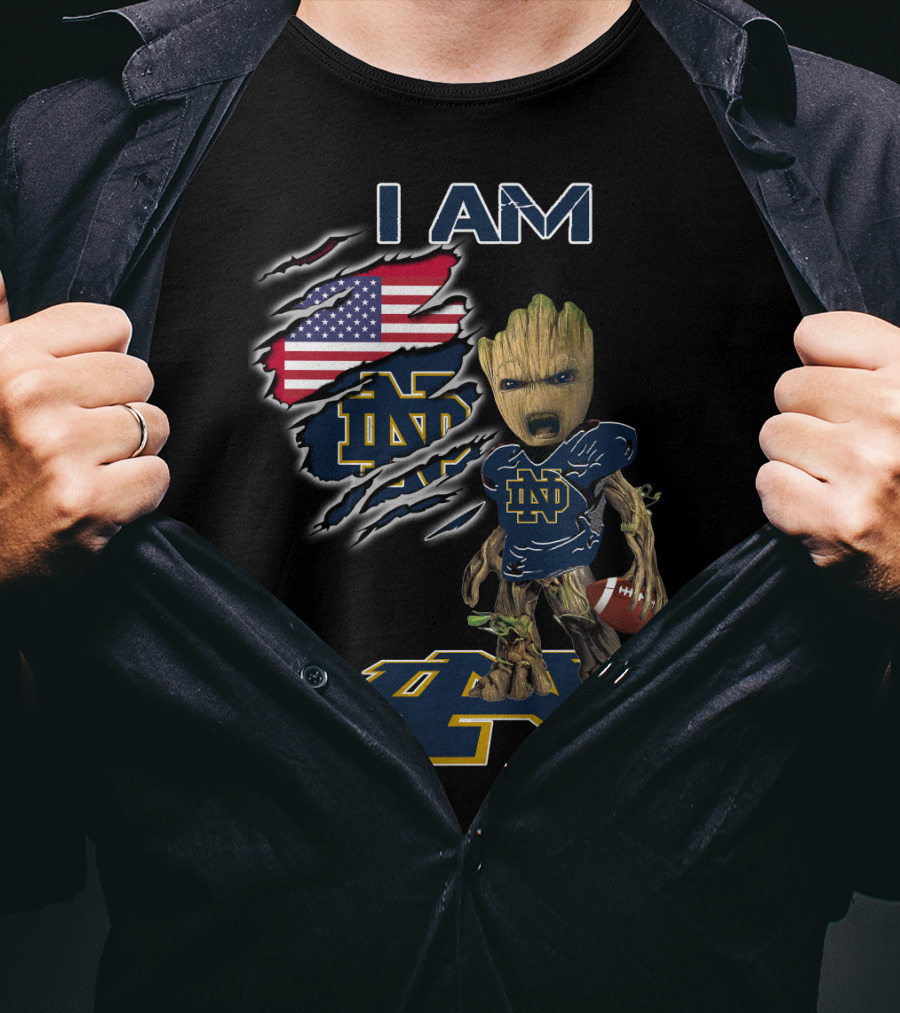 I Am Groot Notre Dame Football Fan Usa Flag T-Shirt