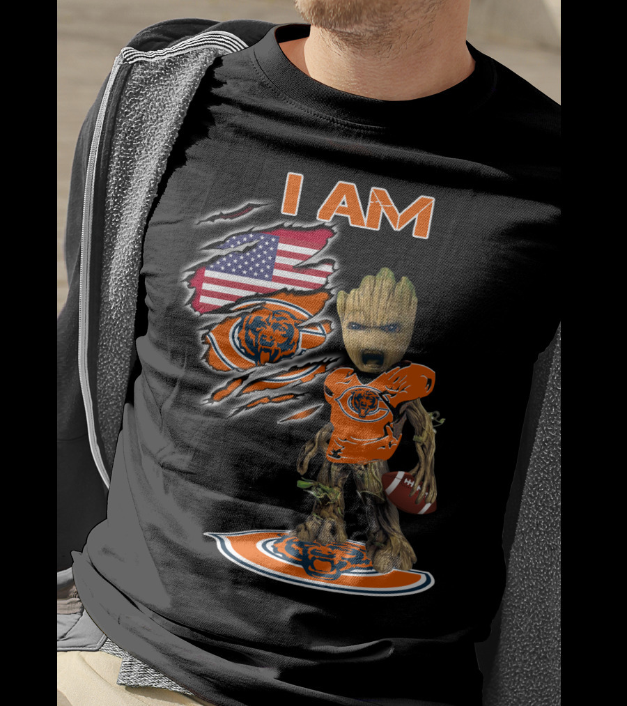 I Am Groot Chicago Bears American Flag T-Shirt
