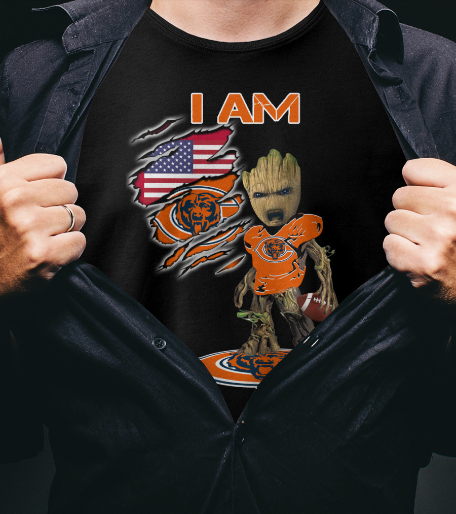 I Am Groot Chicago Bears American Flag T-Shirt