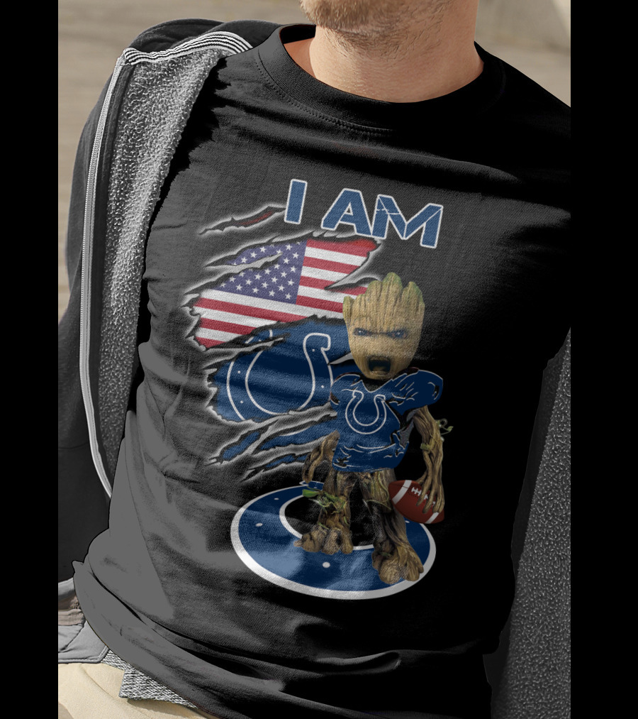 I Am Groot Colts Fan American Flag Football T-Shirt