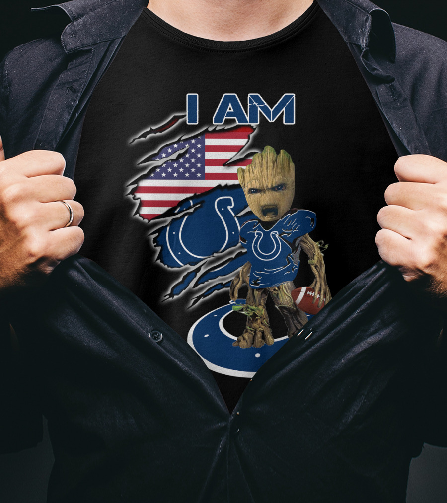 I Am Groot Colts Fan American Flag Football T-Shirt