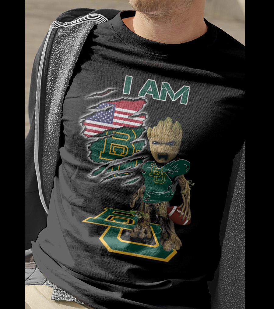 I Am Baylor University Football Groot American Flag Fan T-Shirt