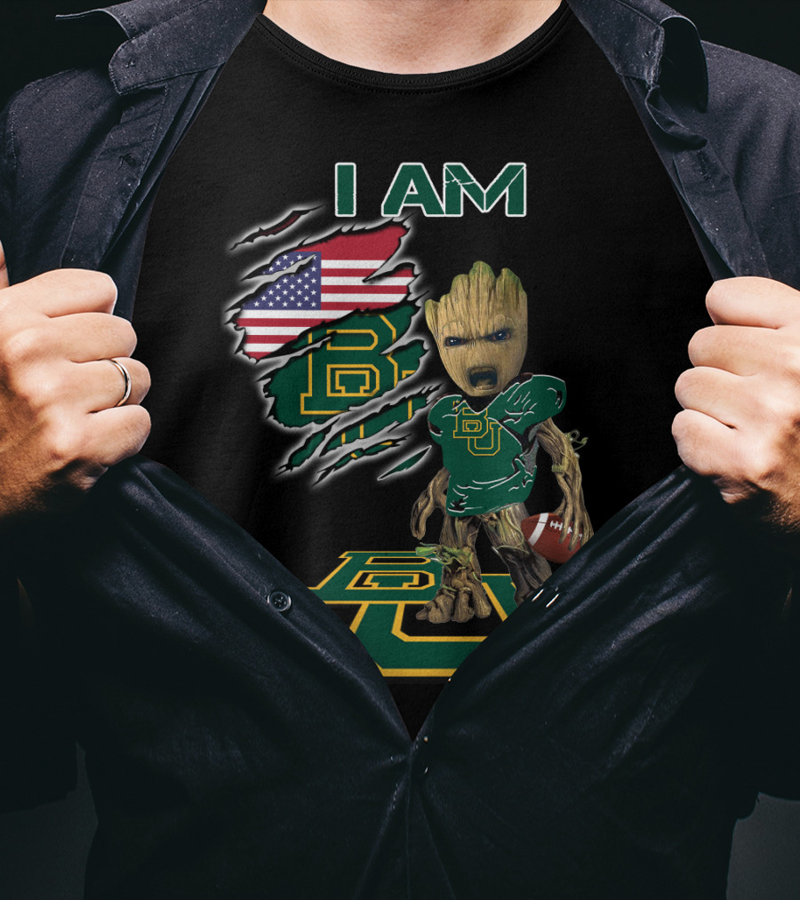 I Am Baylor University Football Groot American Flag Fan T-Shirt
