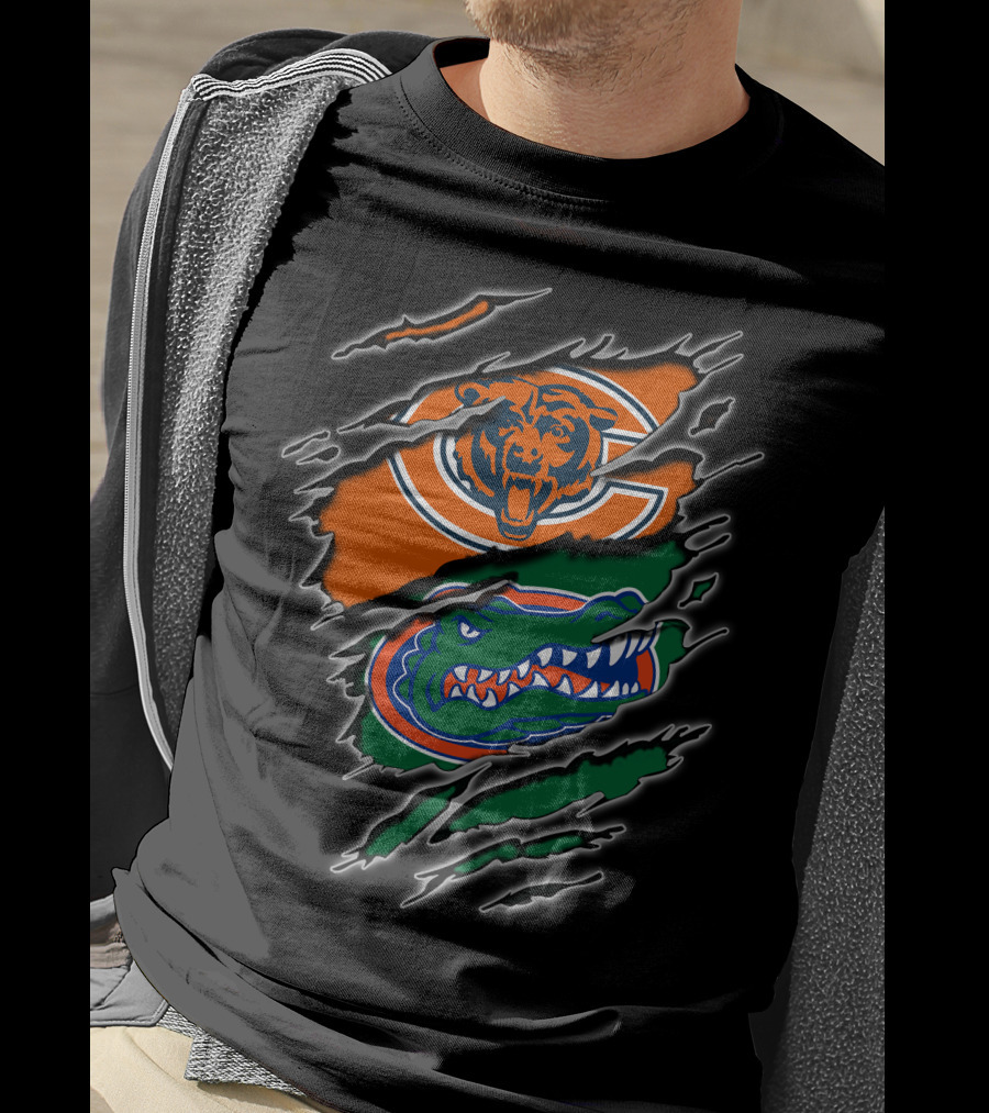 Chicago Bears Florida Gators Team Logos Torn T-Shirt