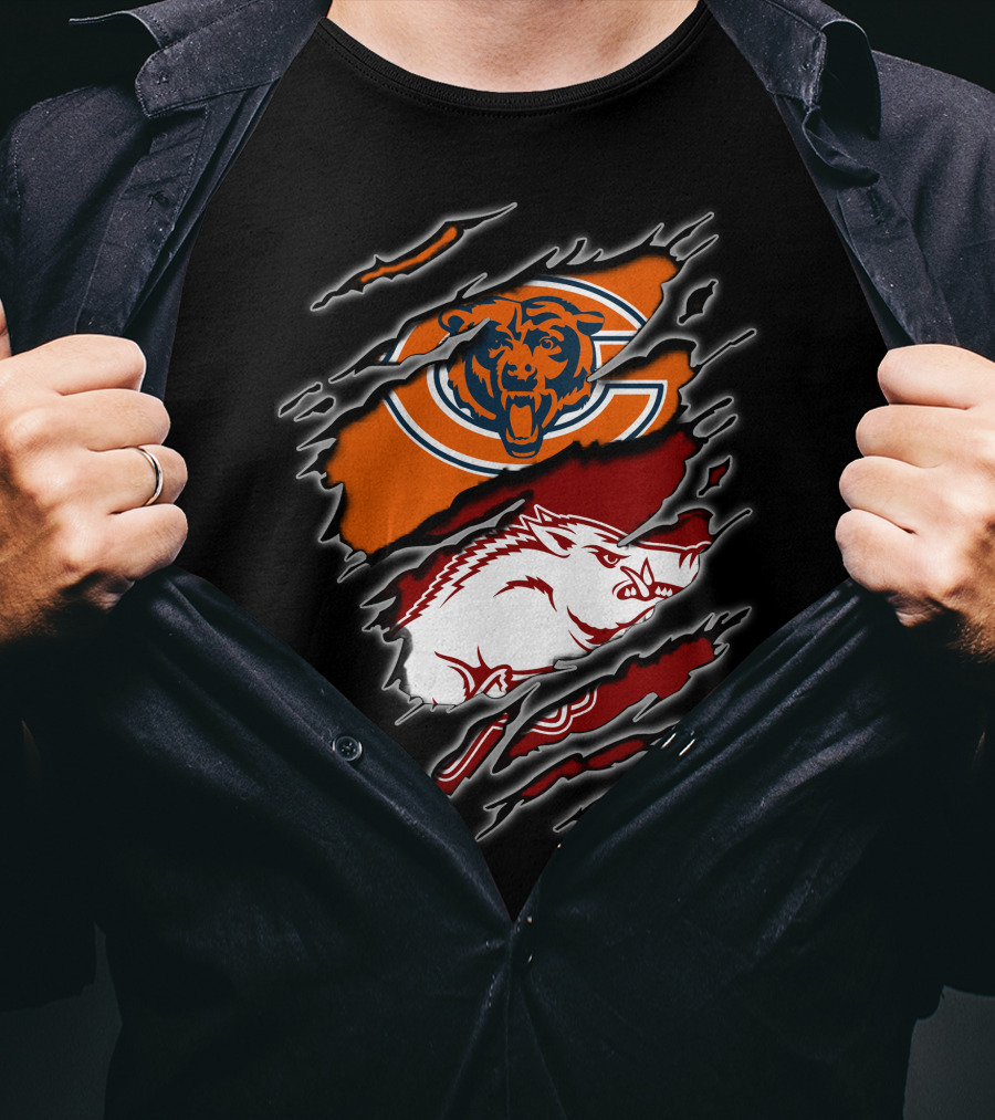 Chicago Bears And Arkansas Razorbacks Team Logo Fusion T-Shirt