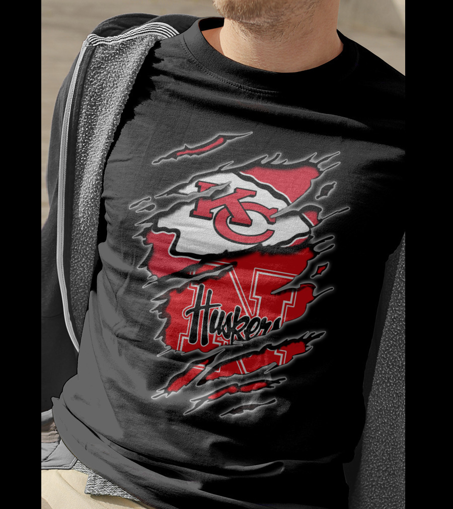 Kansas City Chiefs Nebraska Huskers Logo Fusion T-Shirt