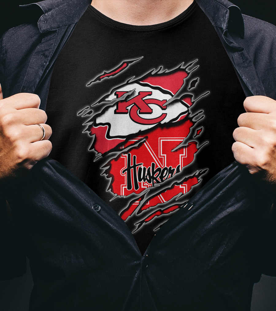 Kansas City Chiefs Nebraska Huskers Logo Fusion T-Shirt