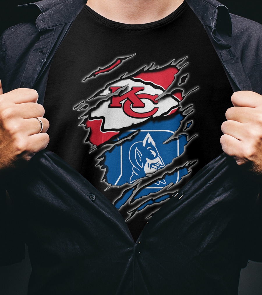 Kansas City Chiefs And Duke Blue Devils Logo Fusion T-Shirt