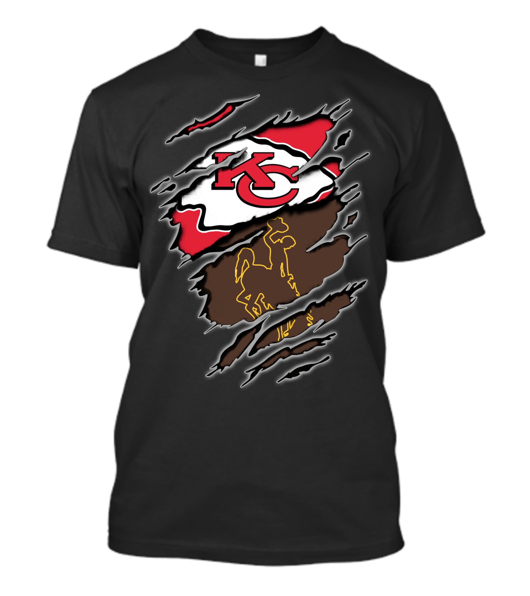 Chiefs Kc Wyoming Cowboys Logo Rip T-Shirt