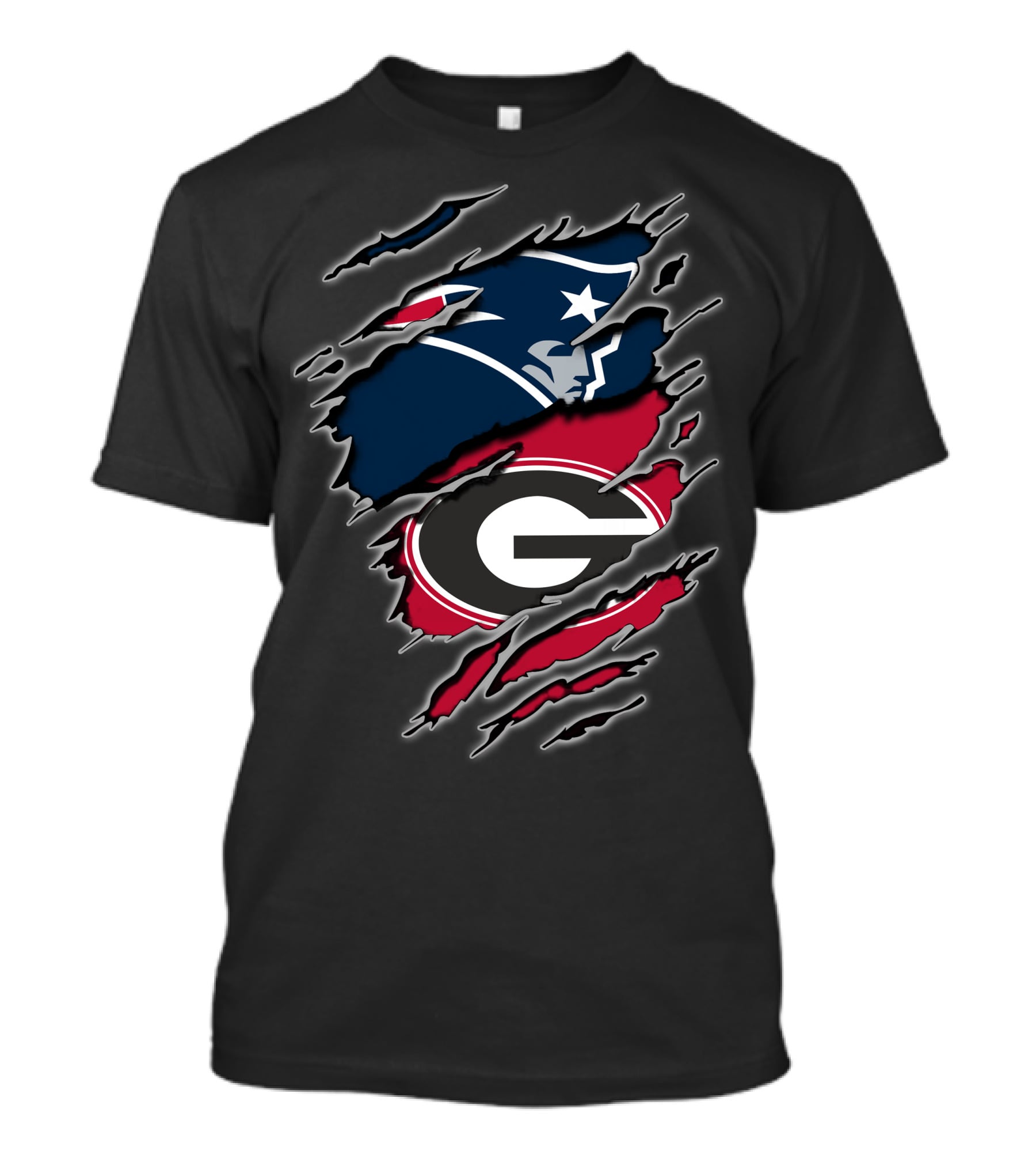 New England Patriots And Georgia Bulldogs Logos Fusion T-Shirt