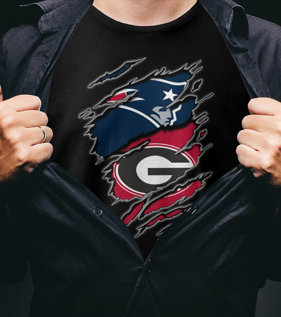 New England Patriots And Georgia Bulldogs Logos Fusion T-Shirt