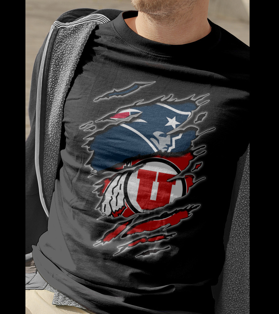 Patriots And Utah Utes Logos Torn T-Shirt
