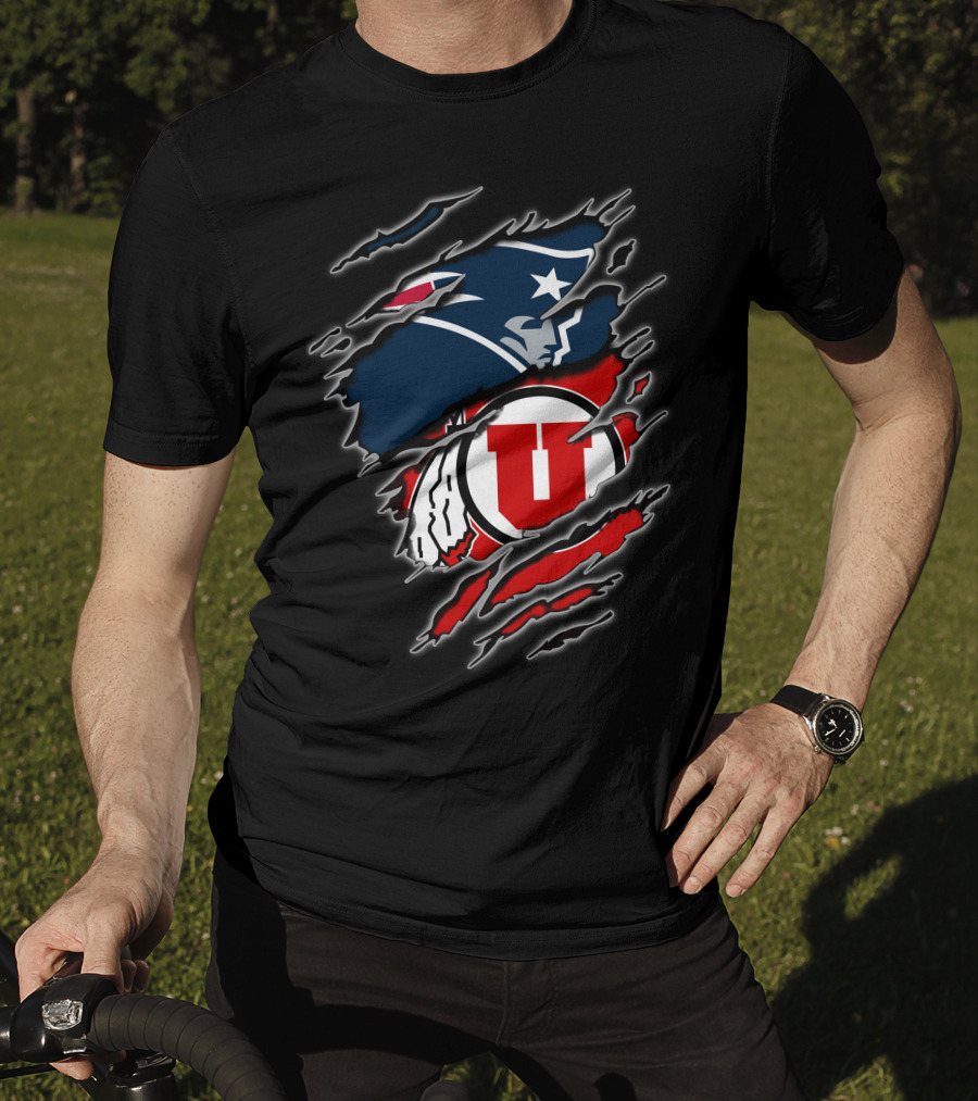 Patriots And Utah Utes Logos Torn T-Shirt