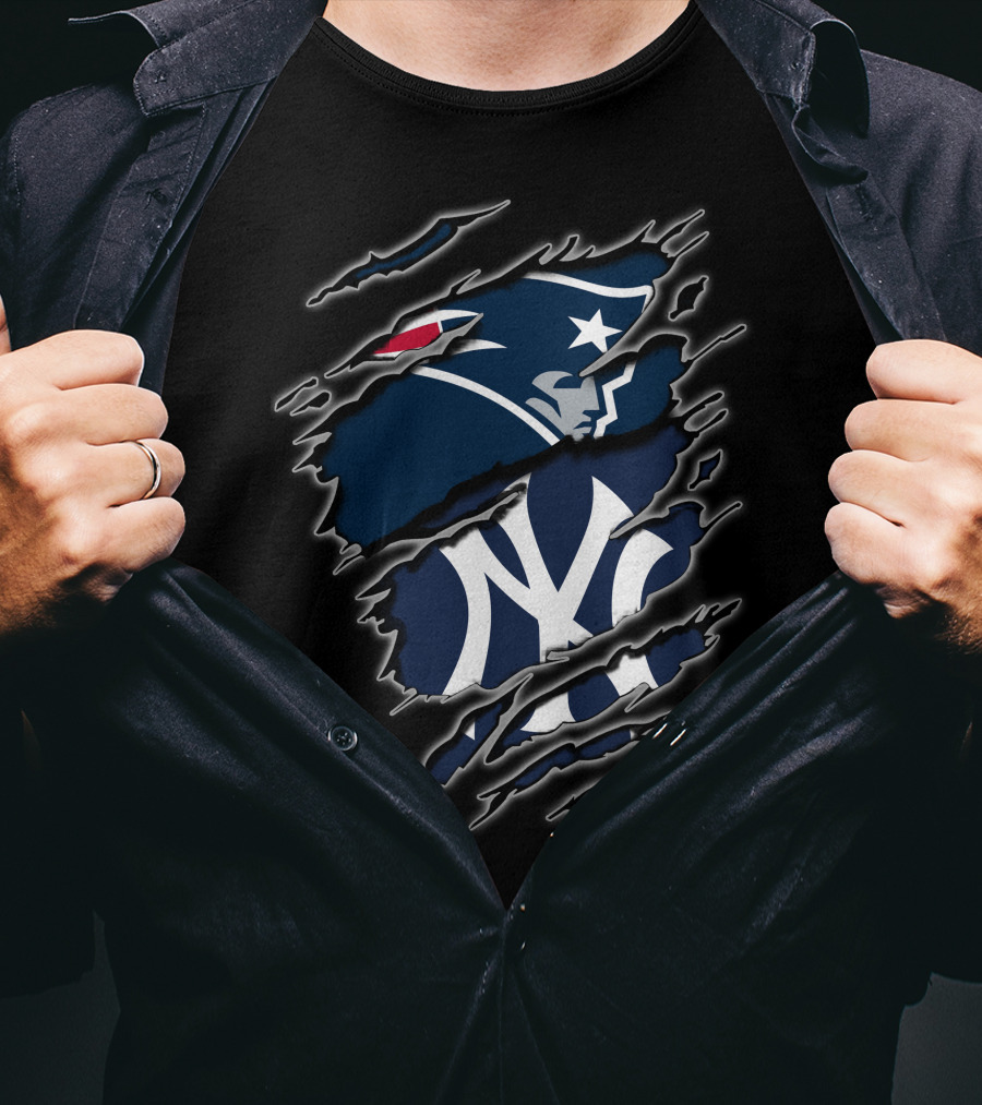 Patriots And Yankees Logo Combined With Ripped Style T-Shirt