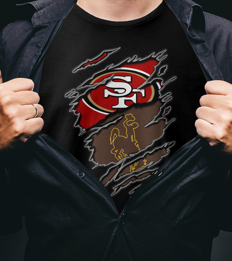 49ers Sf Logo With Wyoming Cowboy Silhouette T-Shirt