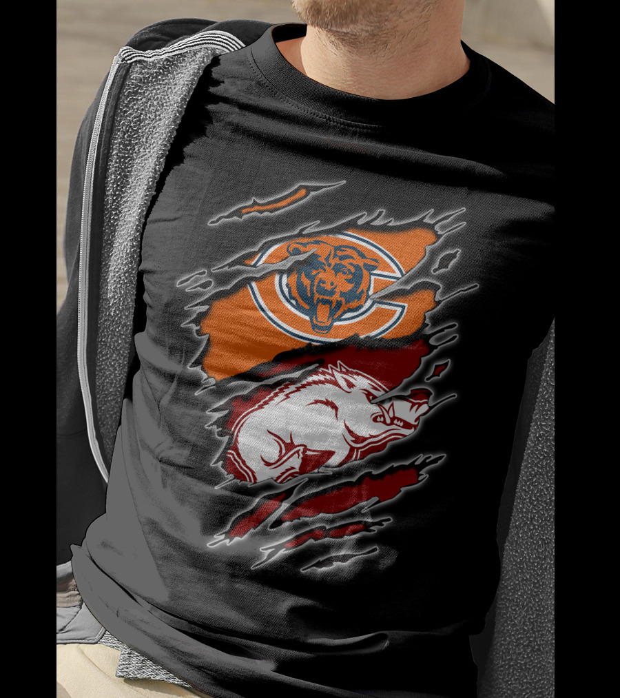 Chicago Bears Arkansas Razorbacks Ripped T-Shirt