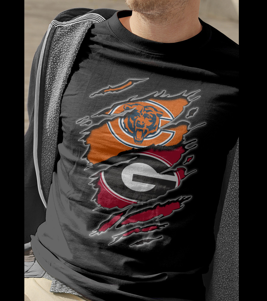 Chicago Bears Georgia Bulldogs Logos Collision T-Shirt