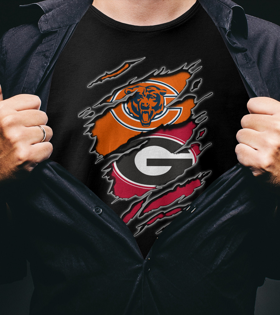 Chicago Bears Georgia Bulldogs Logos Collision T-Shirt