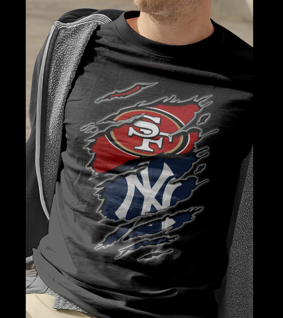 San Francisco 49ers New York Yankees Claw Slash Logo Mashup T-Shirt
